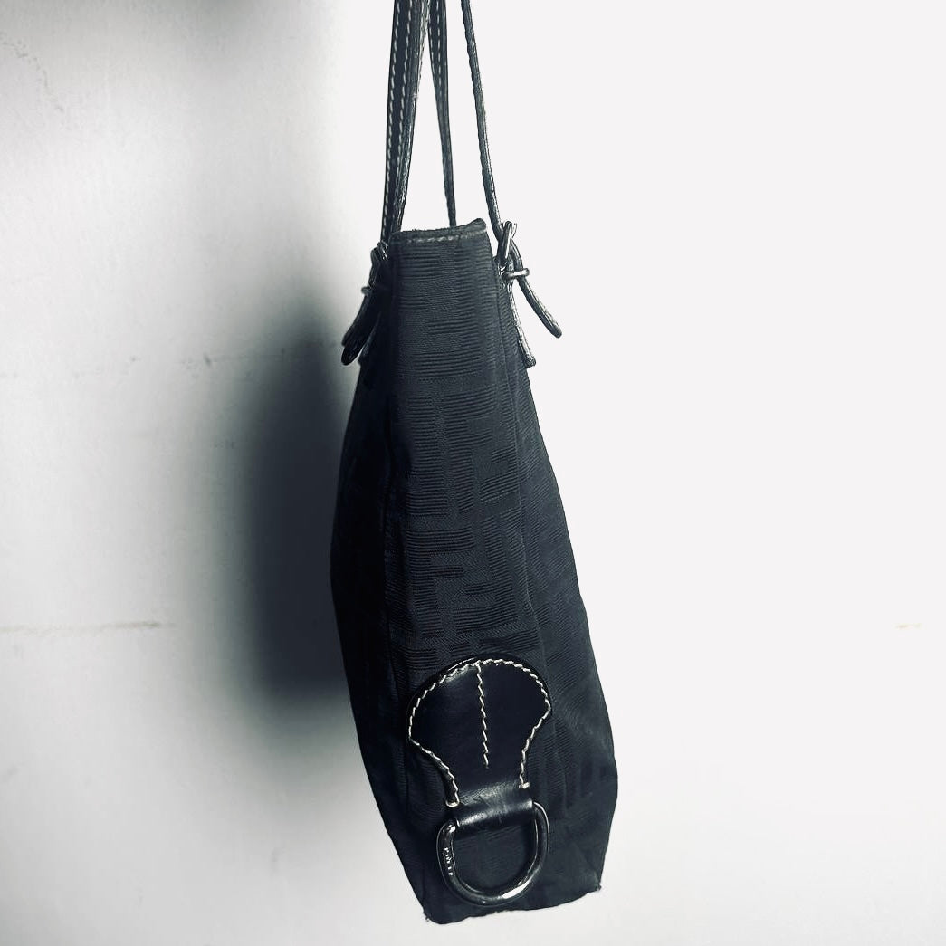 Fendi Black Zucca FF Monogram Logo Shopper Shoulder Tote Bag