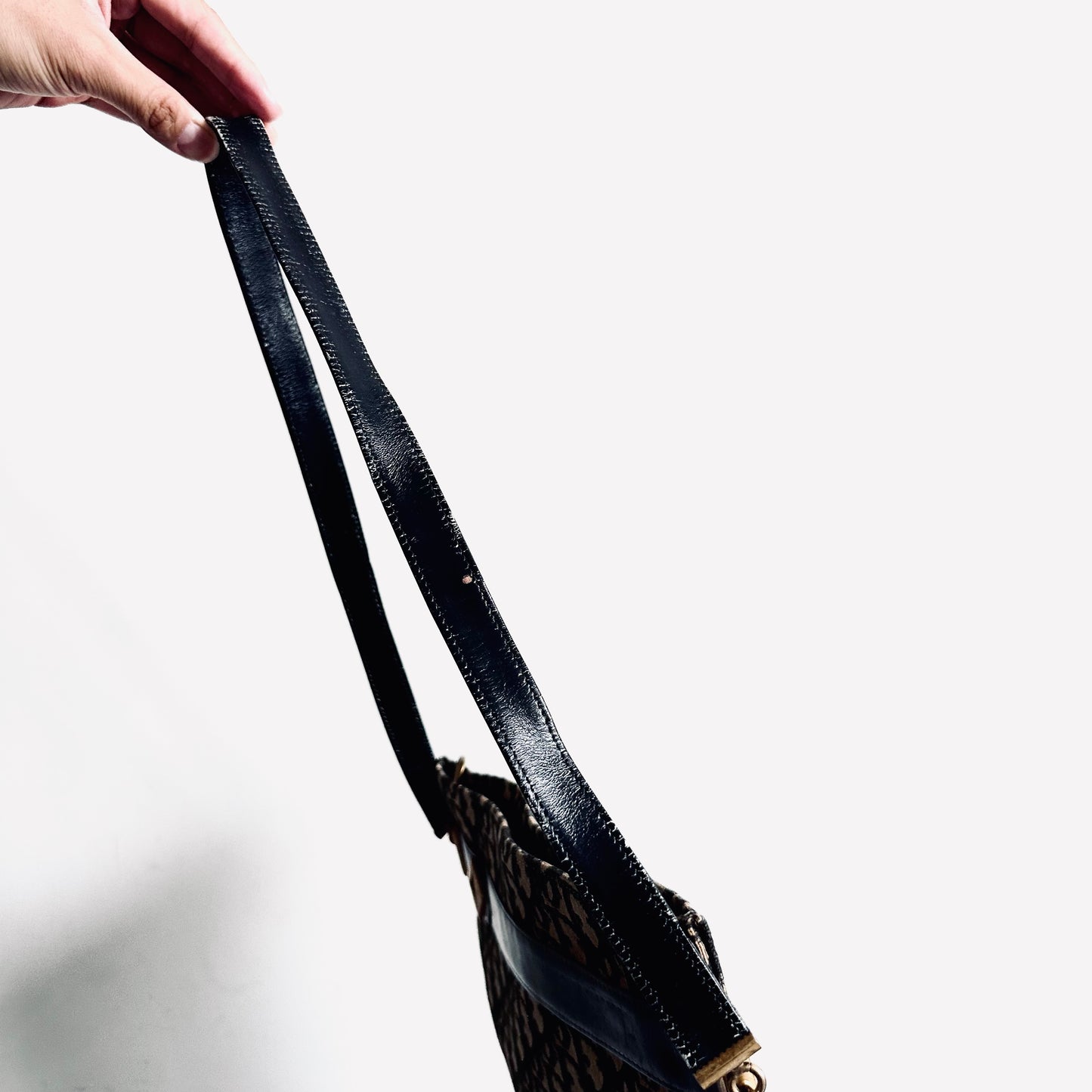 Christian Dior CD Navy Blue GHW Oblique Monogram Logo Vintage Shoulder Sling Zip Bag