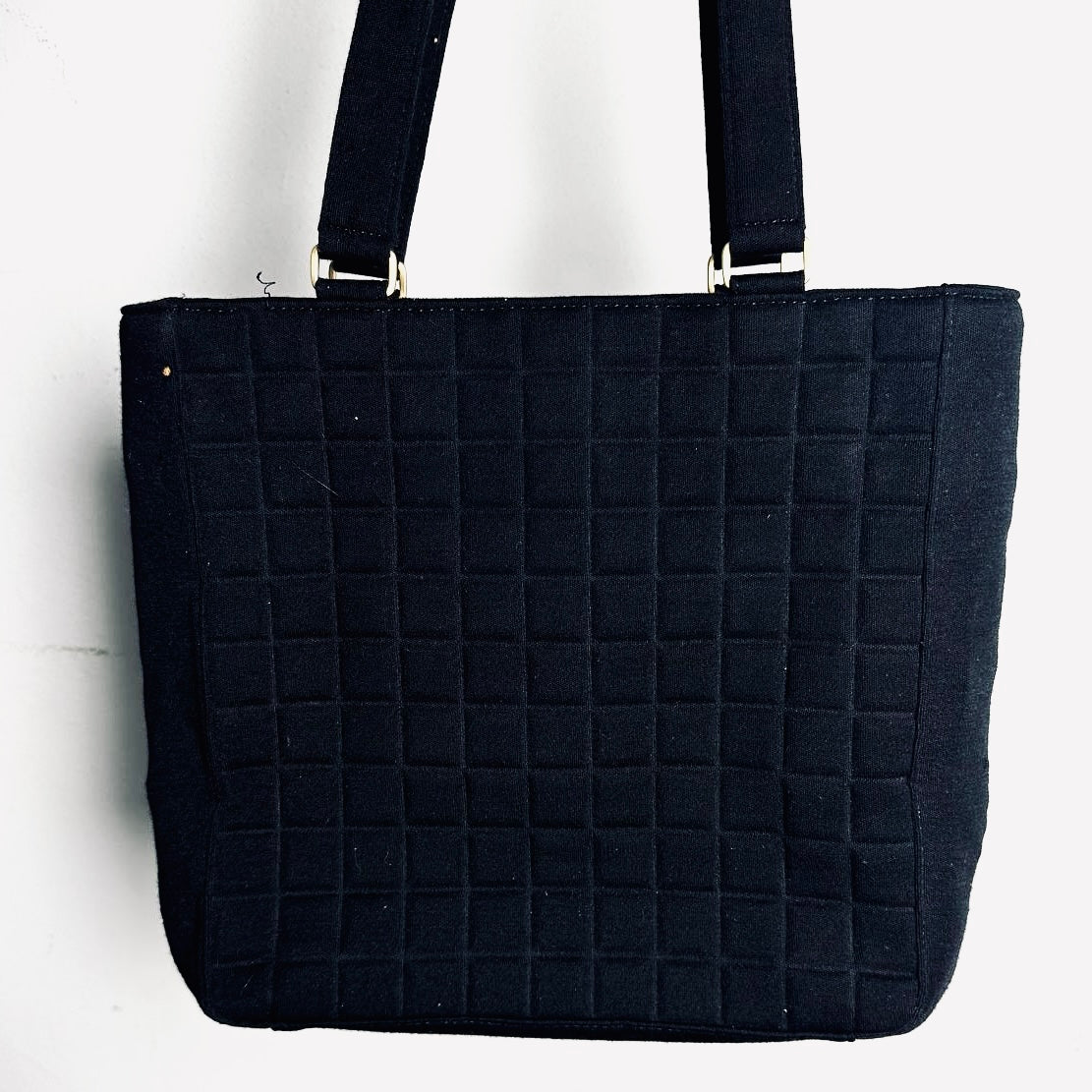 Chanel Black GHW Giant CC Monogram Logo Chocolate Bar Quilted Jersey Fabric Vintage Shopper Shoulder Tote Bag 7s