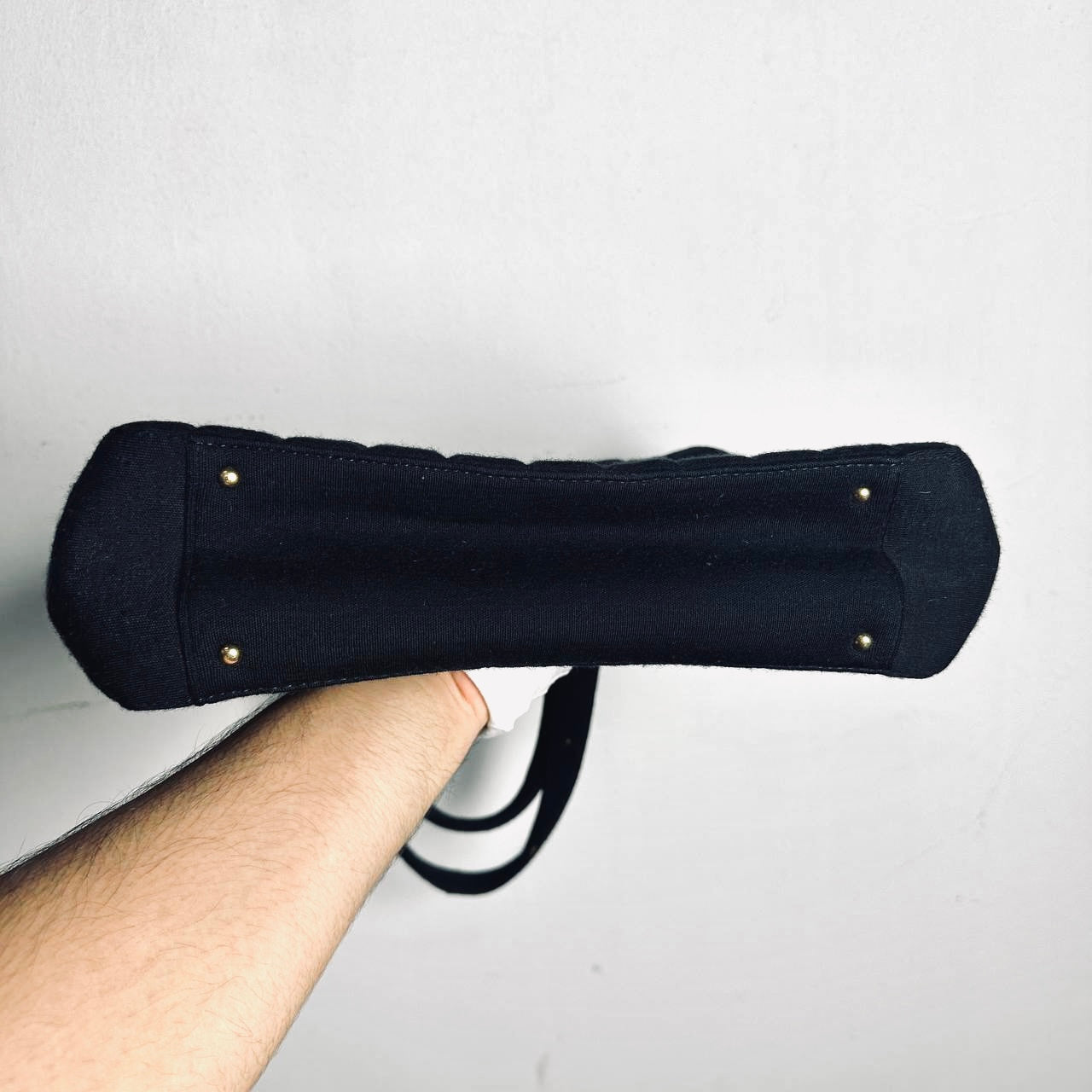 Chanel Black GHW Giant CC Monogram Logo Chocolate Bar Quilted Jersey Fabric Vintage Shopper Shoulder Tote Bag 7s