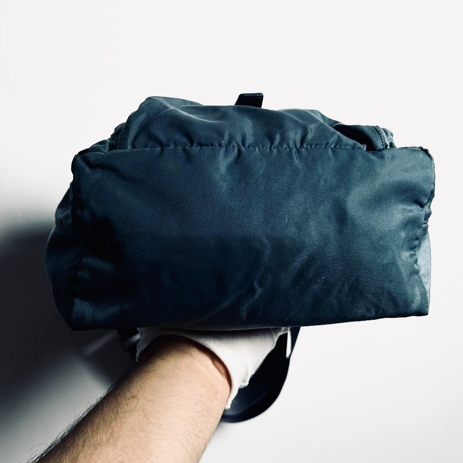 Prada Teal Blue Monogram Logo Classic Tessuto Nylon & Leather Flap Shoulder Sling Bag