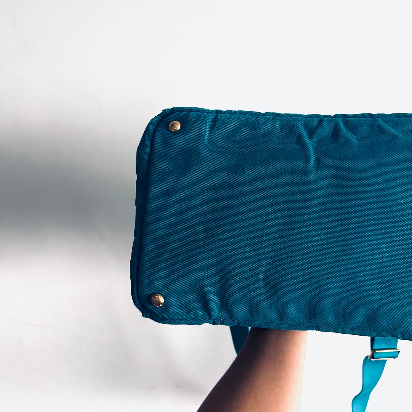 Prada Canapa Teal Blue GHW Classic Logo 2-Way Structured Shopper Shoulder Sling Tote Bag