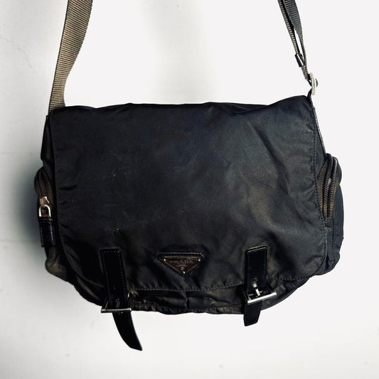 Prada Dark Brown Tessuto Monogram Logo Flap Shoulder Sling Bag