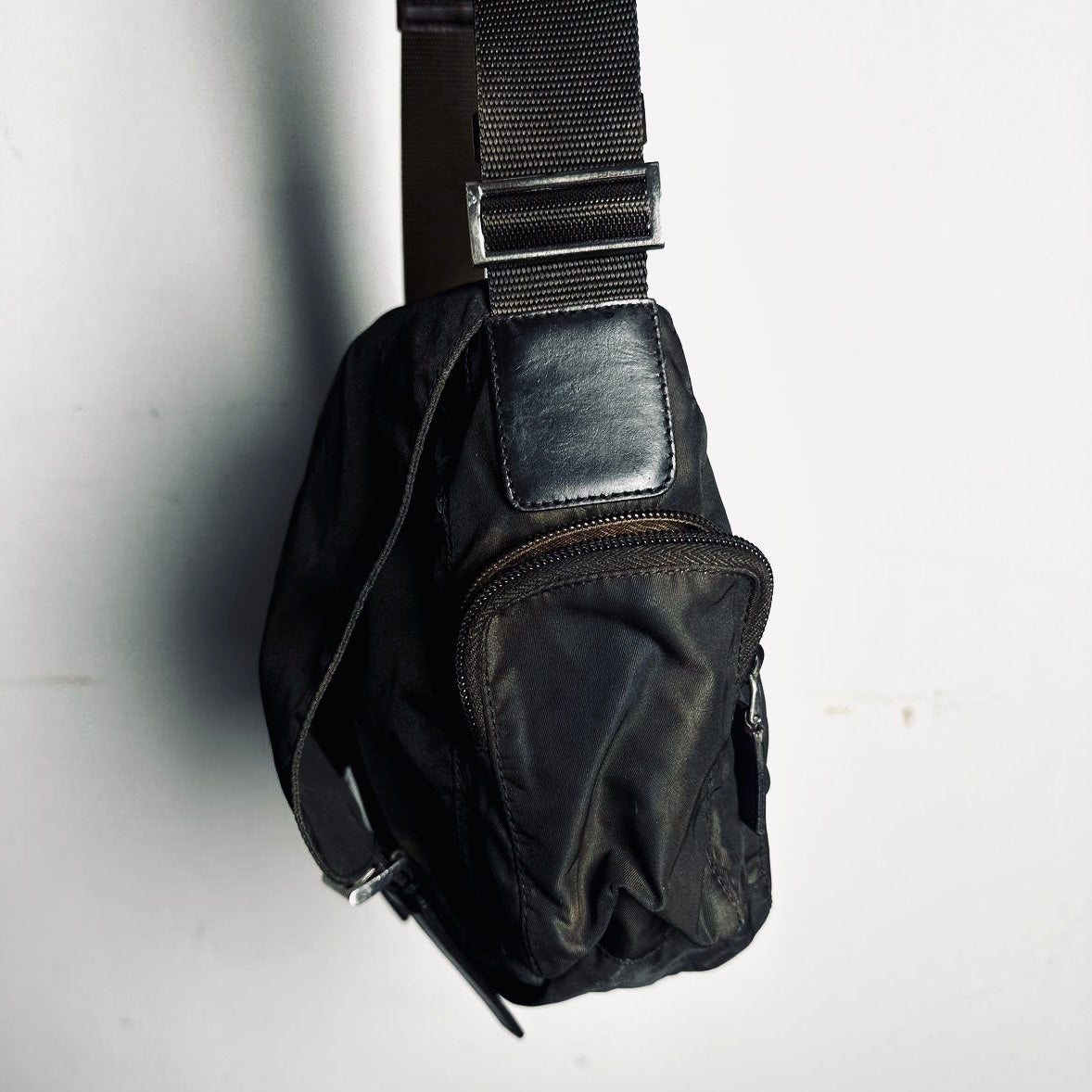 Prada Dark Brown Tessuto Monogram Logo Flap Shoulder Sling Bag