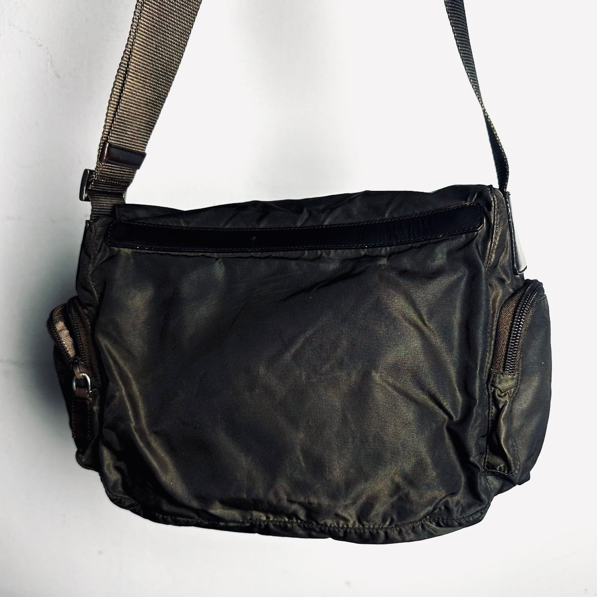 Prada Dark Brown Tessuto Monogram Logo Flap Shoulder Sling Bag