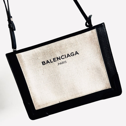 Balenciaga Cabas AJ Black Logo Small Pochette Clutch Shoulder Sling Bag