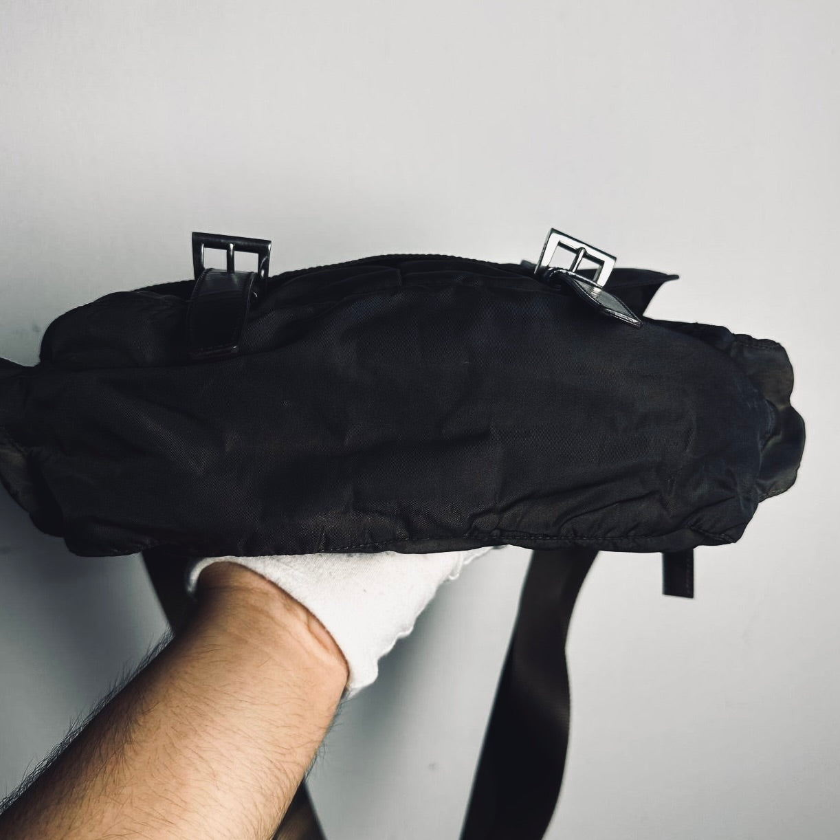 Prada Dark Brown Tessuto Monogram Logo Flap Shoulder Sling Bag