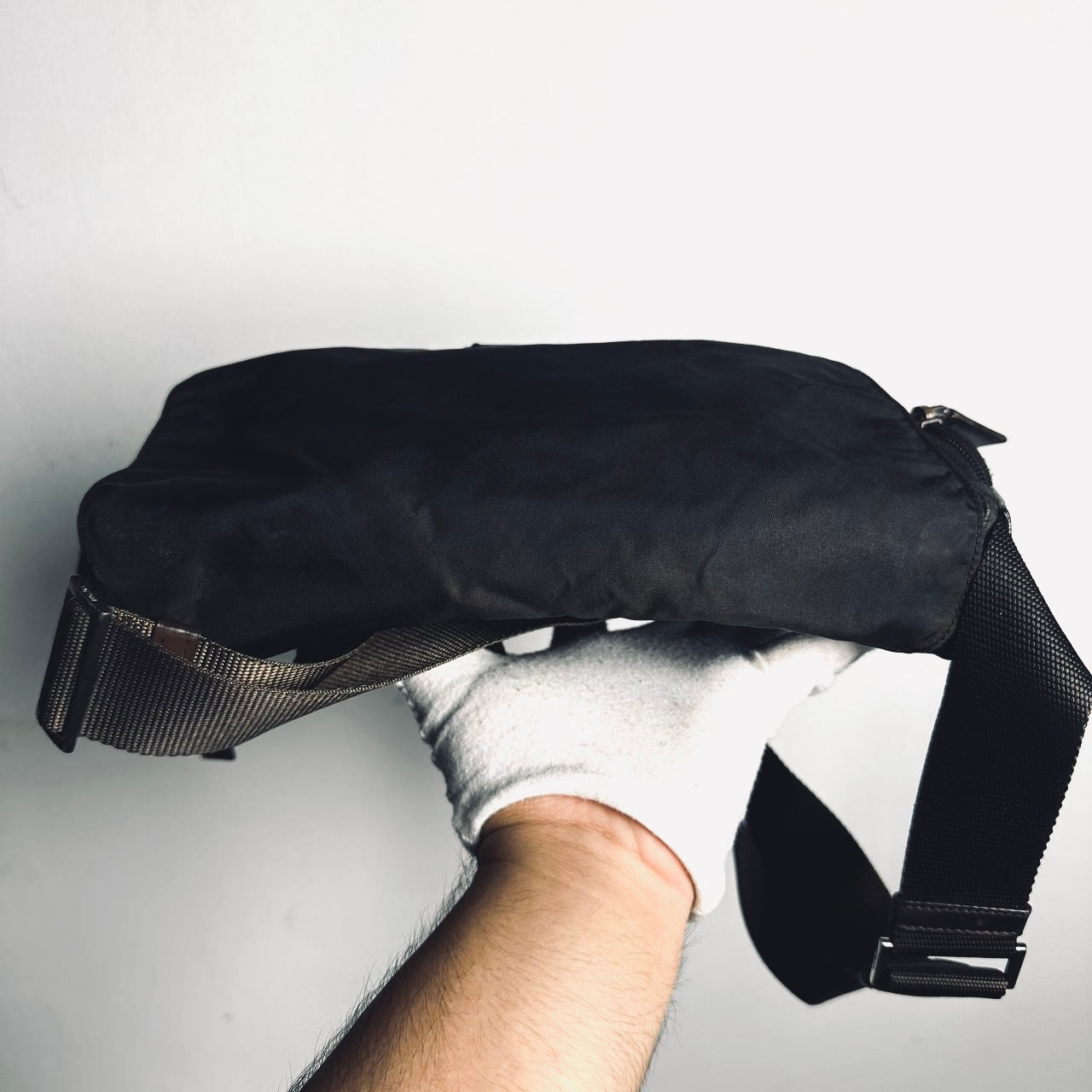 Prada Dark Brown Tessuto Monogram Logo Flap Shoulder Sling Bag