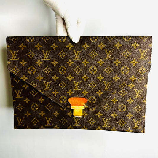 Louis Vuitton LV Poche Document Monogram Logo Flap Flat Pouch Case Clutch