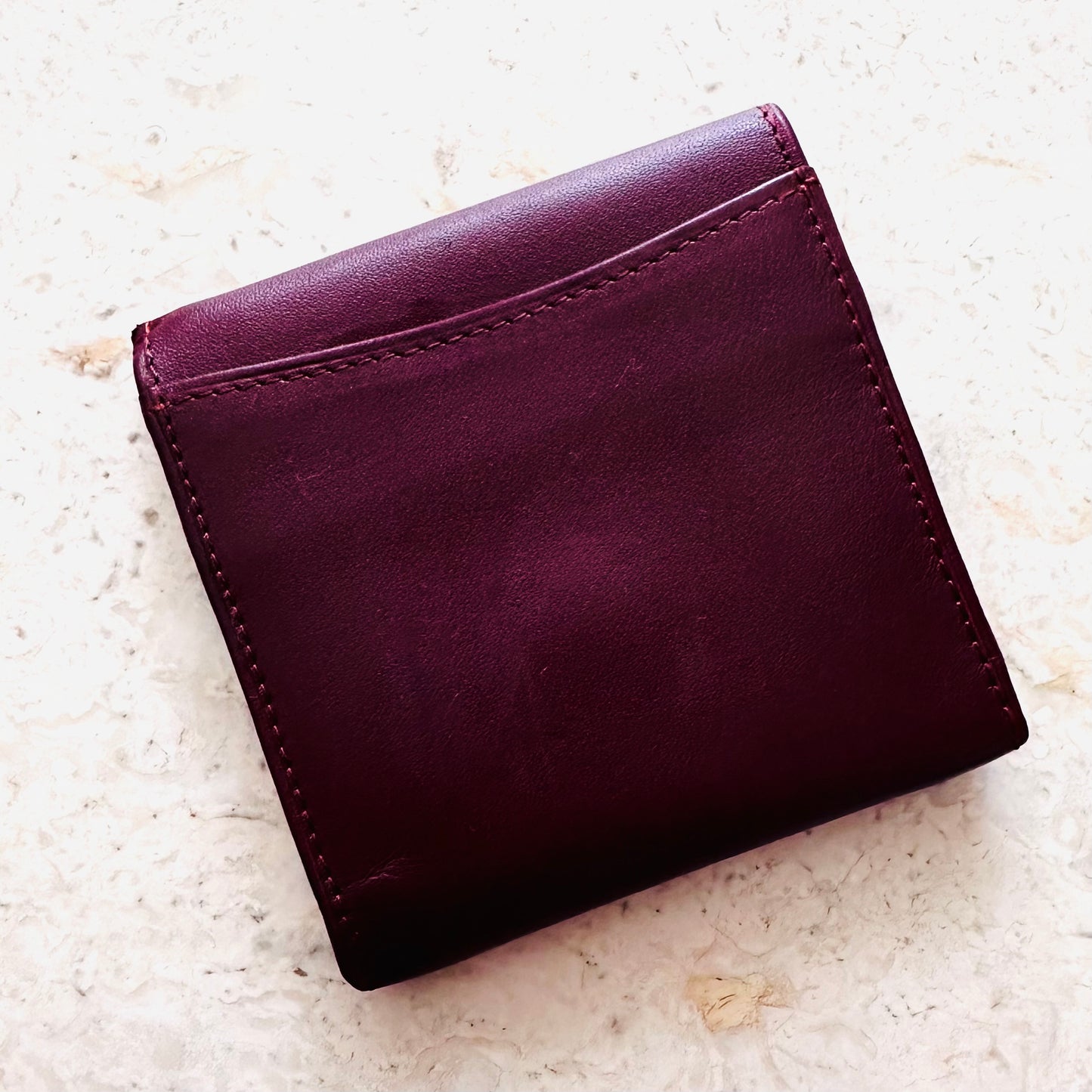 Cartier Maroon GHW Monogram Logo Smooth Leather Vintage Flap Compact Wallet