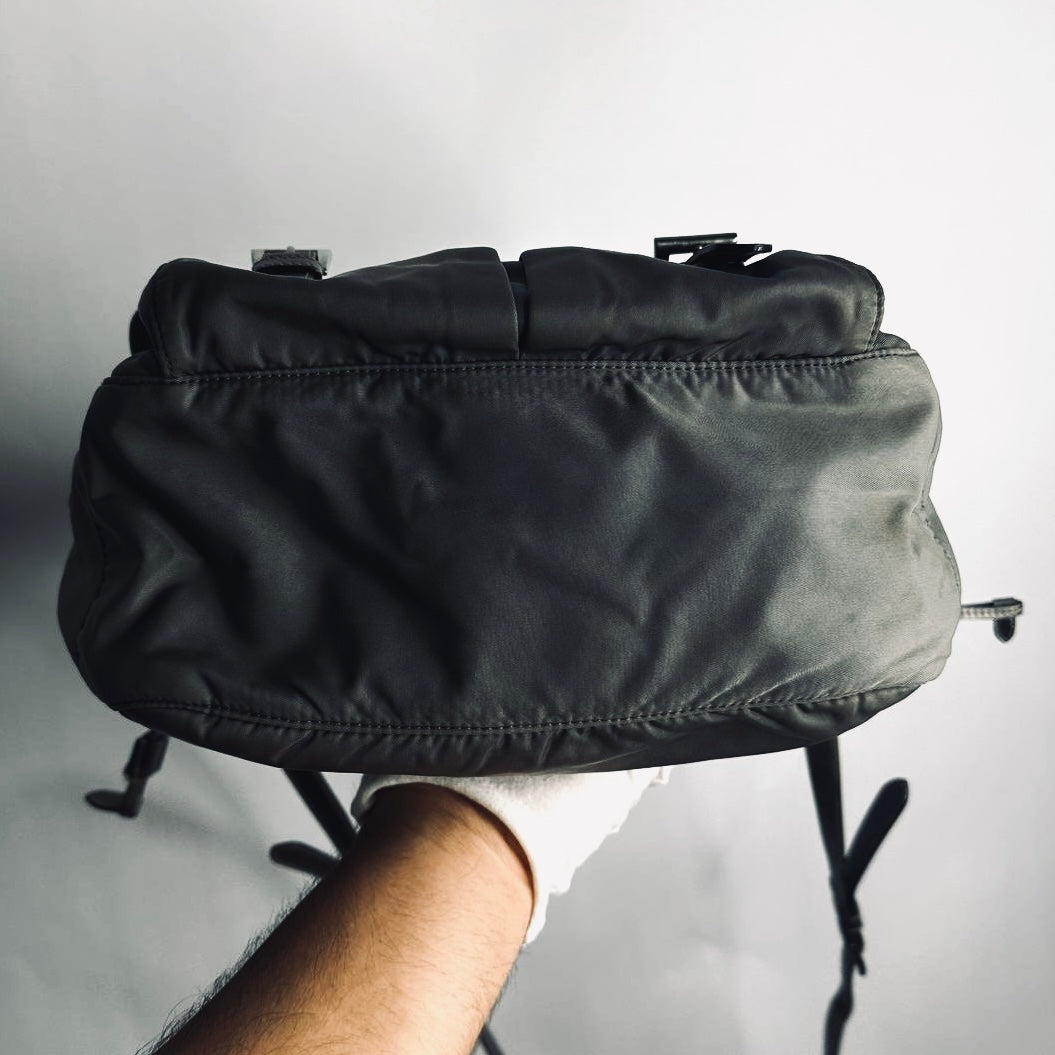 Prada Dark Khaki Tessuto Monogram Logo Nylon & Leather Flap Shoulder Sling Messenger Bag