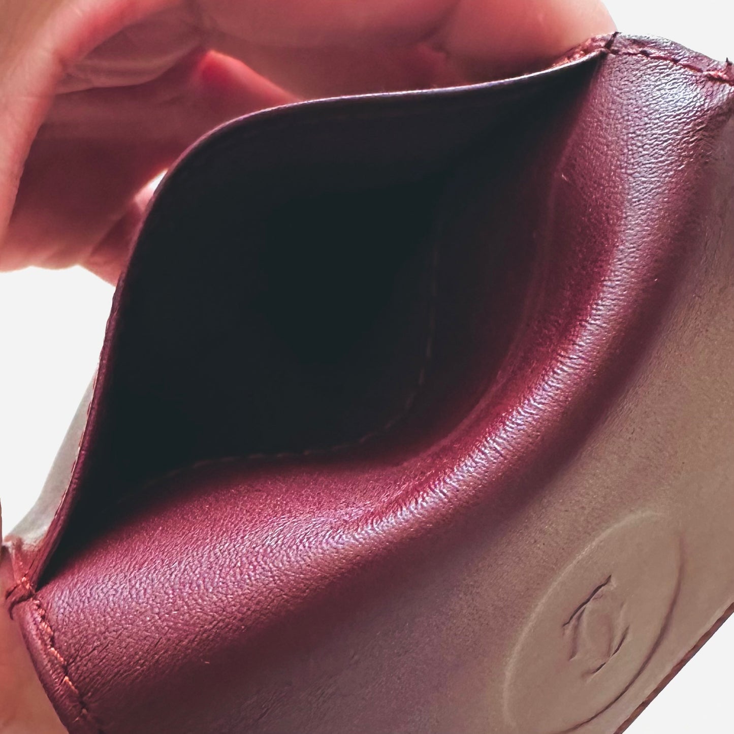 Cartier Maroon GHW Monogram Logo Smooth Leather Vintage Flap Compact Wallet