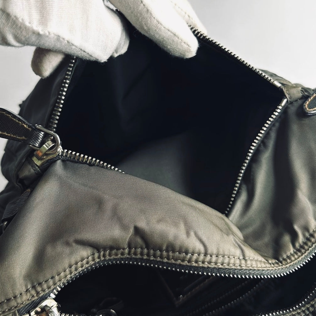 Prada Dark Khaki Tessuto Monogram Logo Nylon & Leather Flap Shoulder Sling Messenger Bag