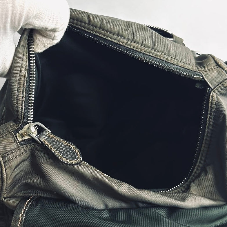 Prada Dark Khaki Tessuto Monogram Logo Nylon & Leather Flap Shoulder Sling Messenger Bag