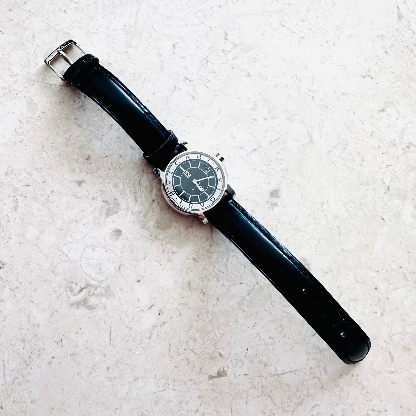 Bvlgari Bulgari Solotempo Black Round Dial Stainless Steel 28MM Quartz Leather Strap Watch