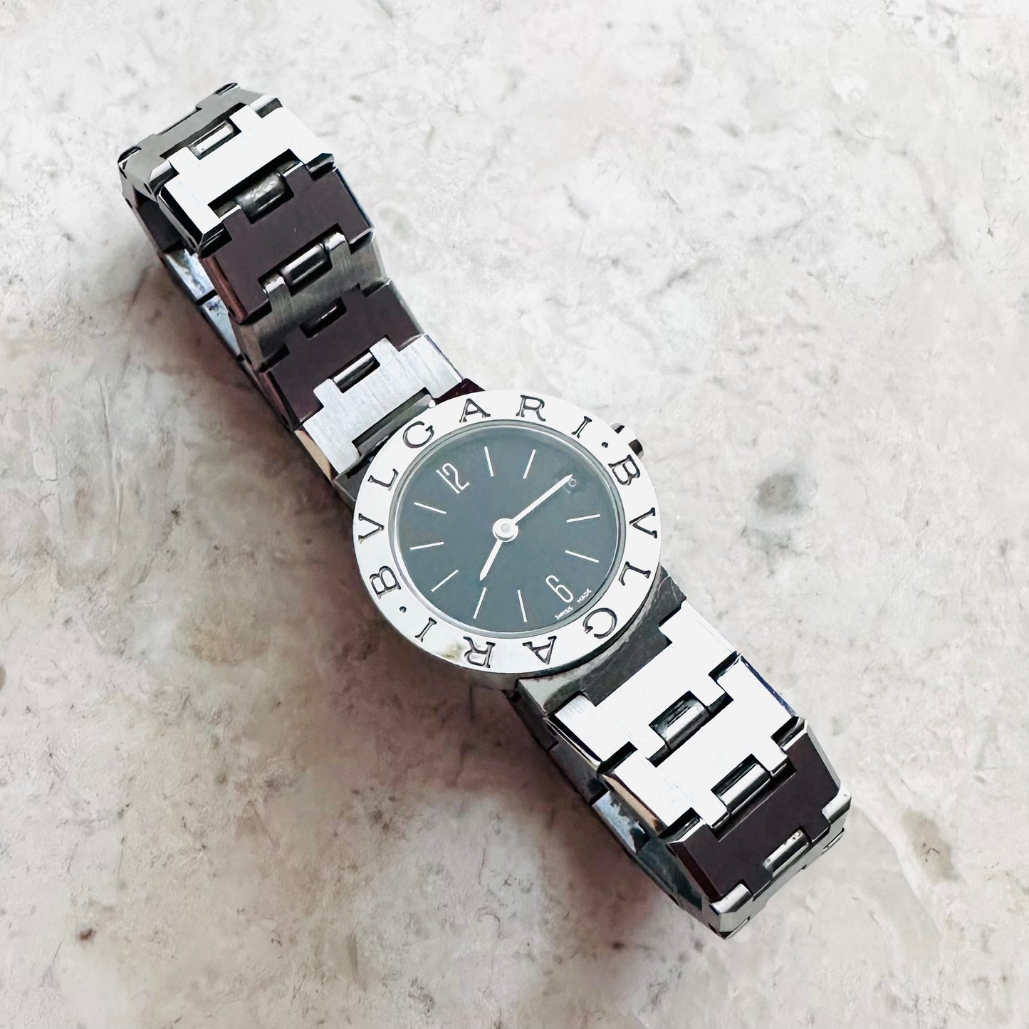 Bvlgari Bulgari B23 Black Round Dial Stainless Steel 23mm Quartz Watch