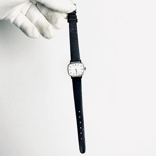 Omega De Ville White Square Dial Black Leather Strap 24MM Vintage Watch