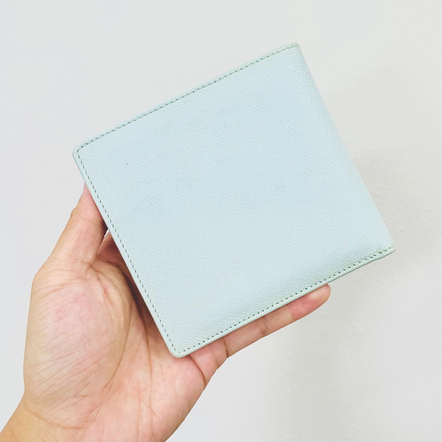 Chanel Tiffany Blue GHW CC Logo Grained Calfskin Bifold Flap Compact Wallet 9s