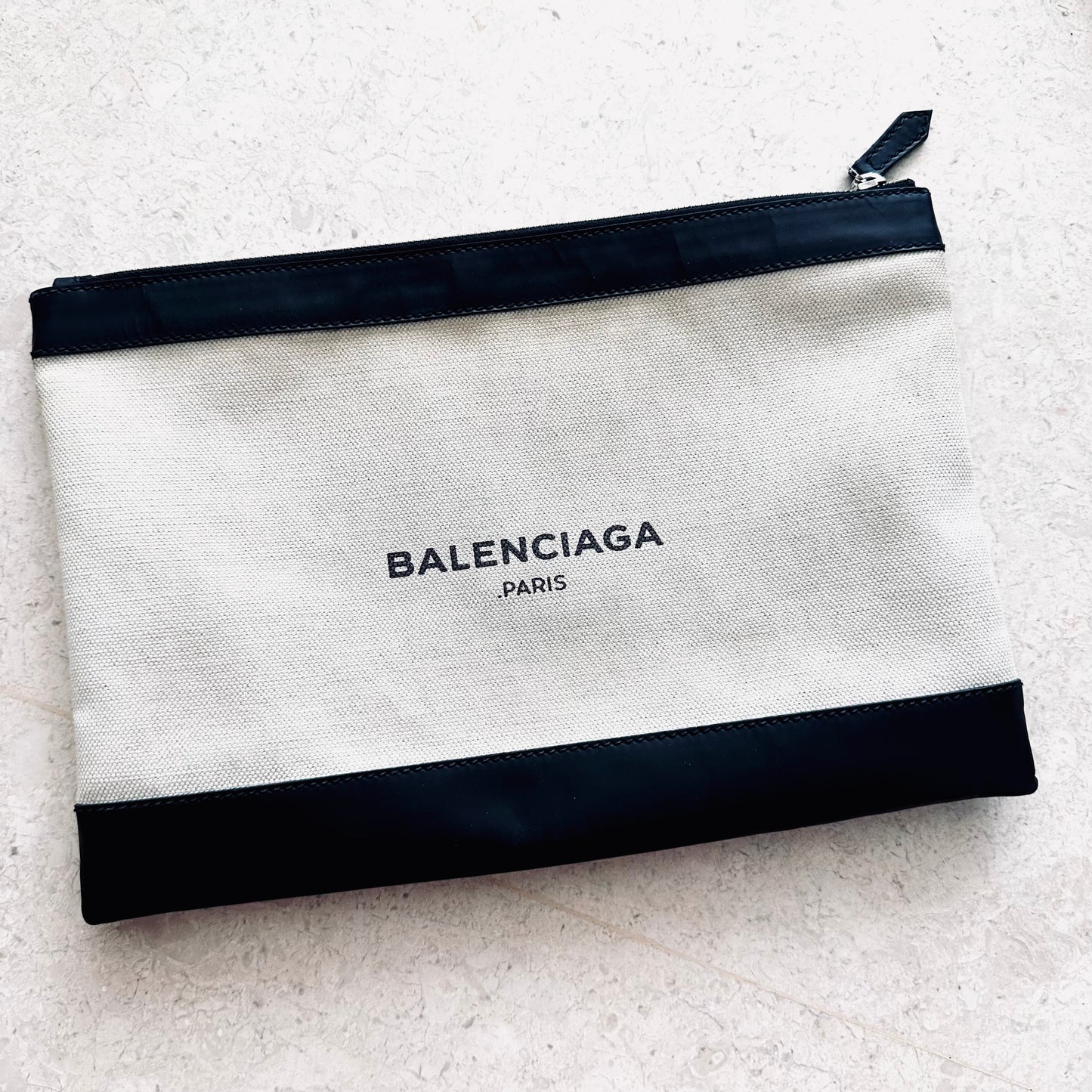 Balenciaga Black / White Everyday Medium Classic Clip M Toile / Leather Zip Clutch Folio Pouch Case