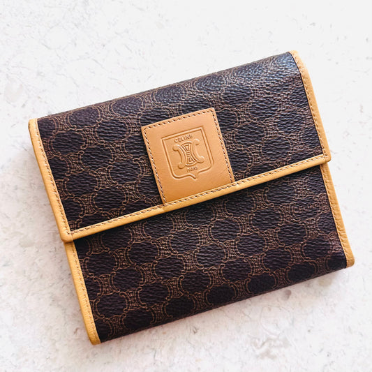 Celine Triomphe Macadam Monogram Logo GHW Flap Compact Trifold Wallet