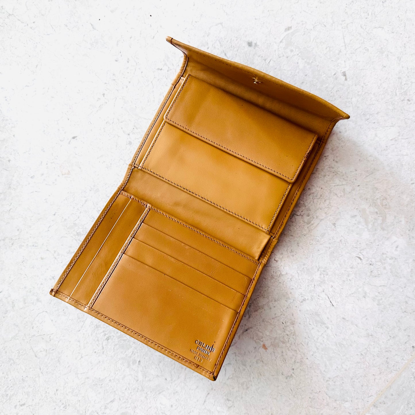 Celine Triomphe Macadam Monogram Logo GHW Flap Compact Trifold Wallet