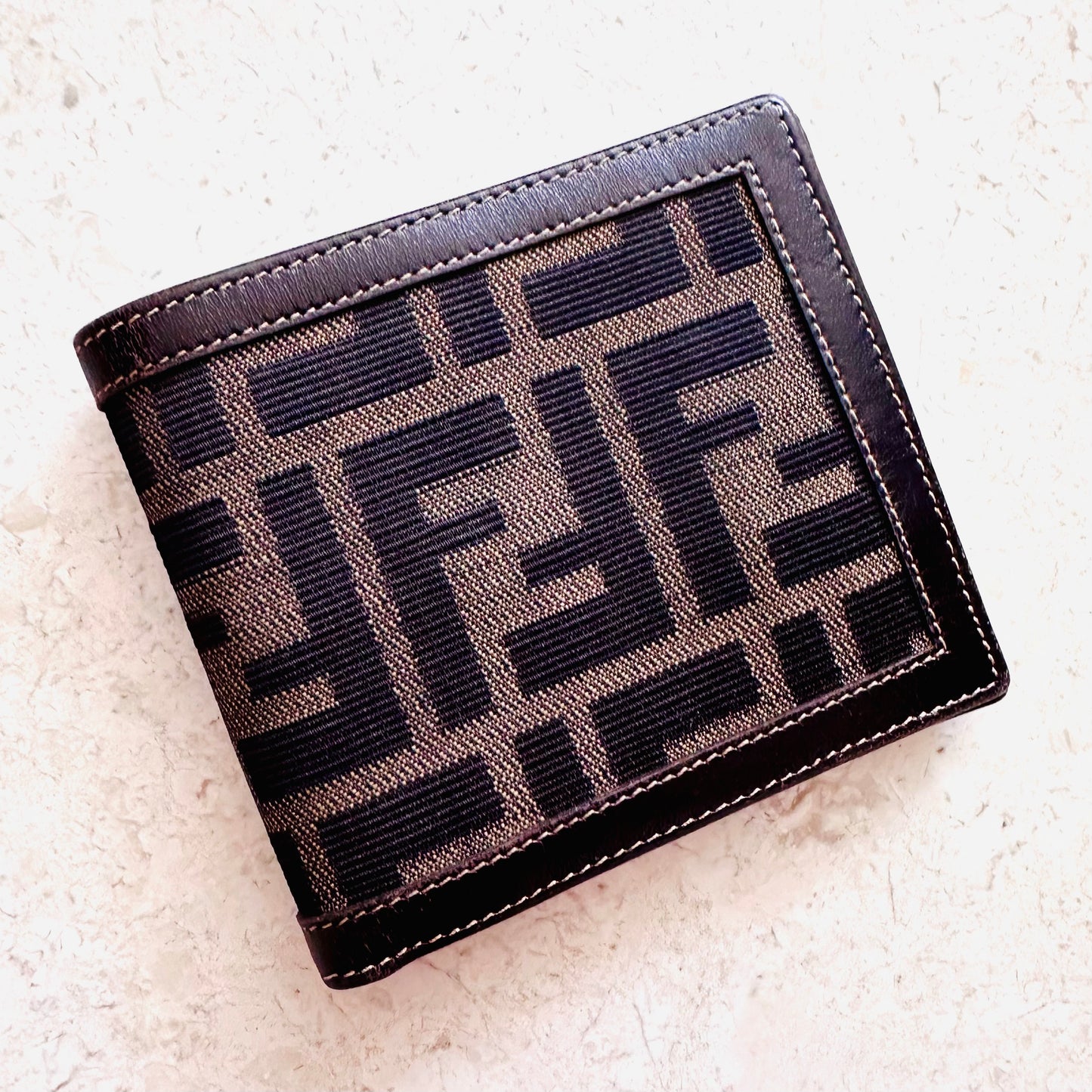Fendi Dark Brown Zucca FF Monogram Logo Flap Compact Bifold Wallet
