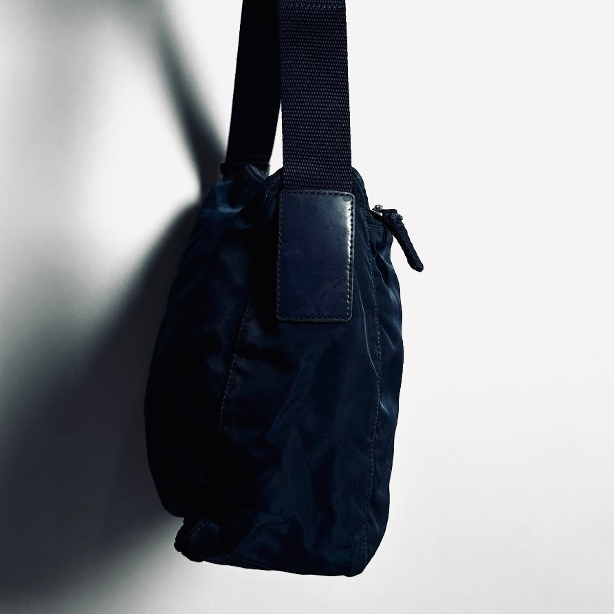 Prada Navy Blue Classic Tessuto Logo Nylon & Leather Camera Shoulder Sling Bag