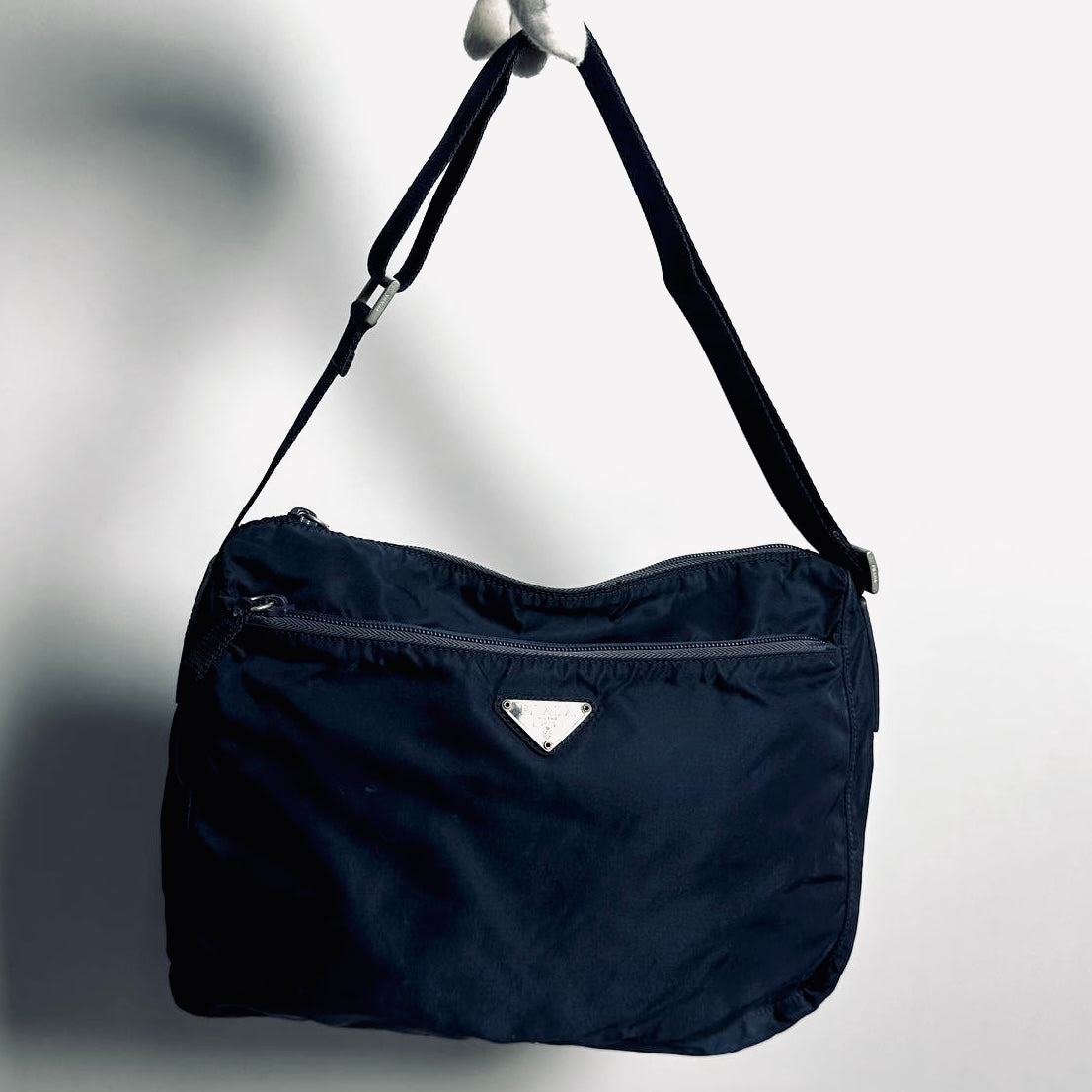 Prada Navy Blue Classic Tessuto Logo Nylon & Leather Camera Shoulder Sling Bag