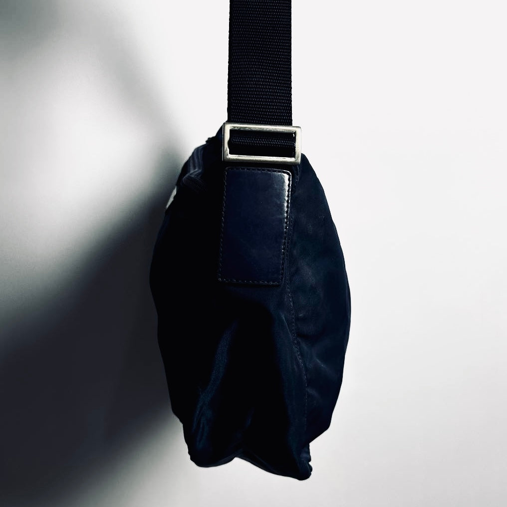 Prada Navy Blue Classic Tessuto Logo Nylon & Leather Camera Shoulder Sling Bag