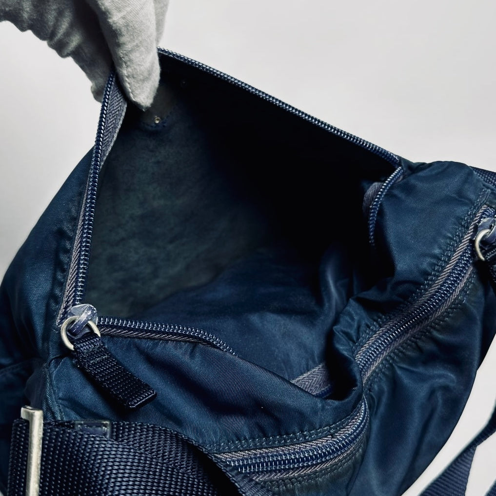 Prada Navy Blue Classic Tessuto Logo Nylon & Leather Camera Shoulder Sling Bag