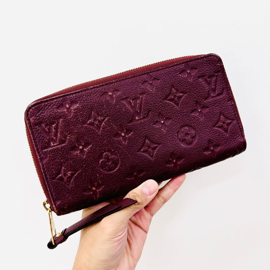 Louis Vuitton LV Burgundy Maroon GHW Monogram Empreinte Leather Classic Logo Zip Around Zippy Long Wallet