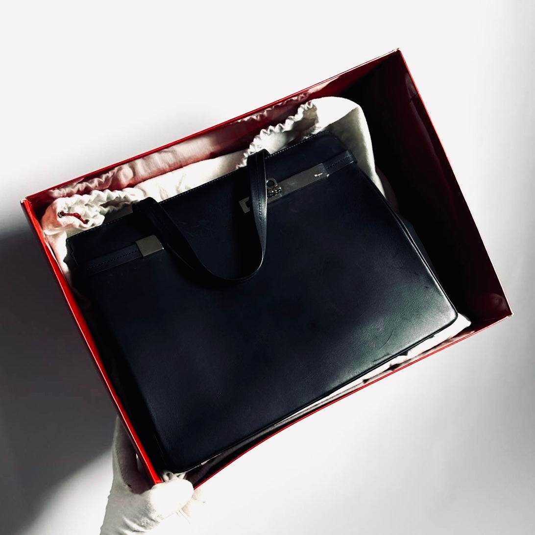 Salvatore Ferragamo Black GHW Gancini Smooth Leather 2-Way Shoulder Sling Tote Bag