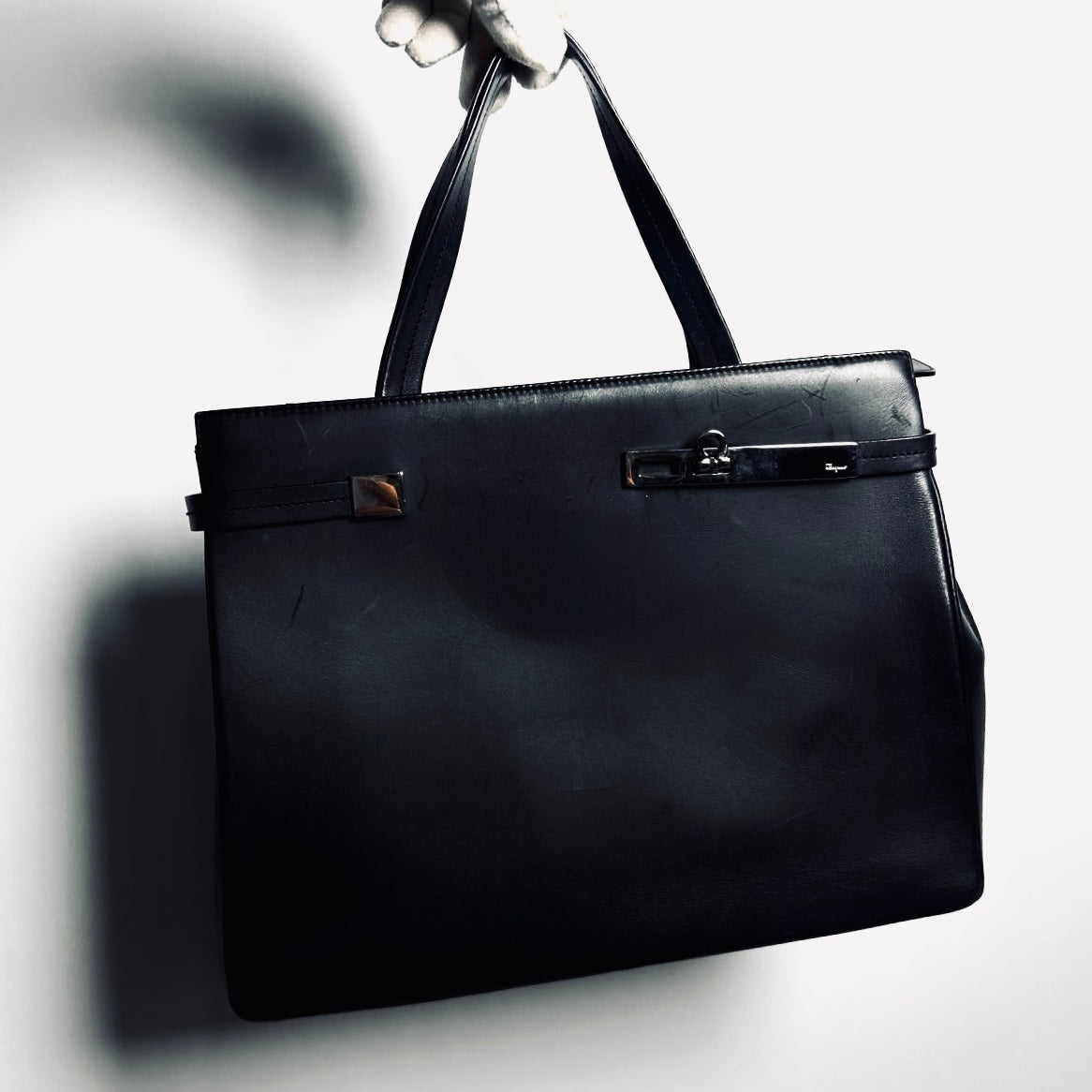 Salvatore Ferragamo Black GHW Gancini Smooth Leather 2-Way Shoulder Sling Tote Bag