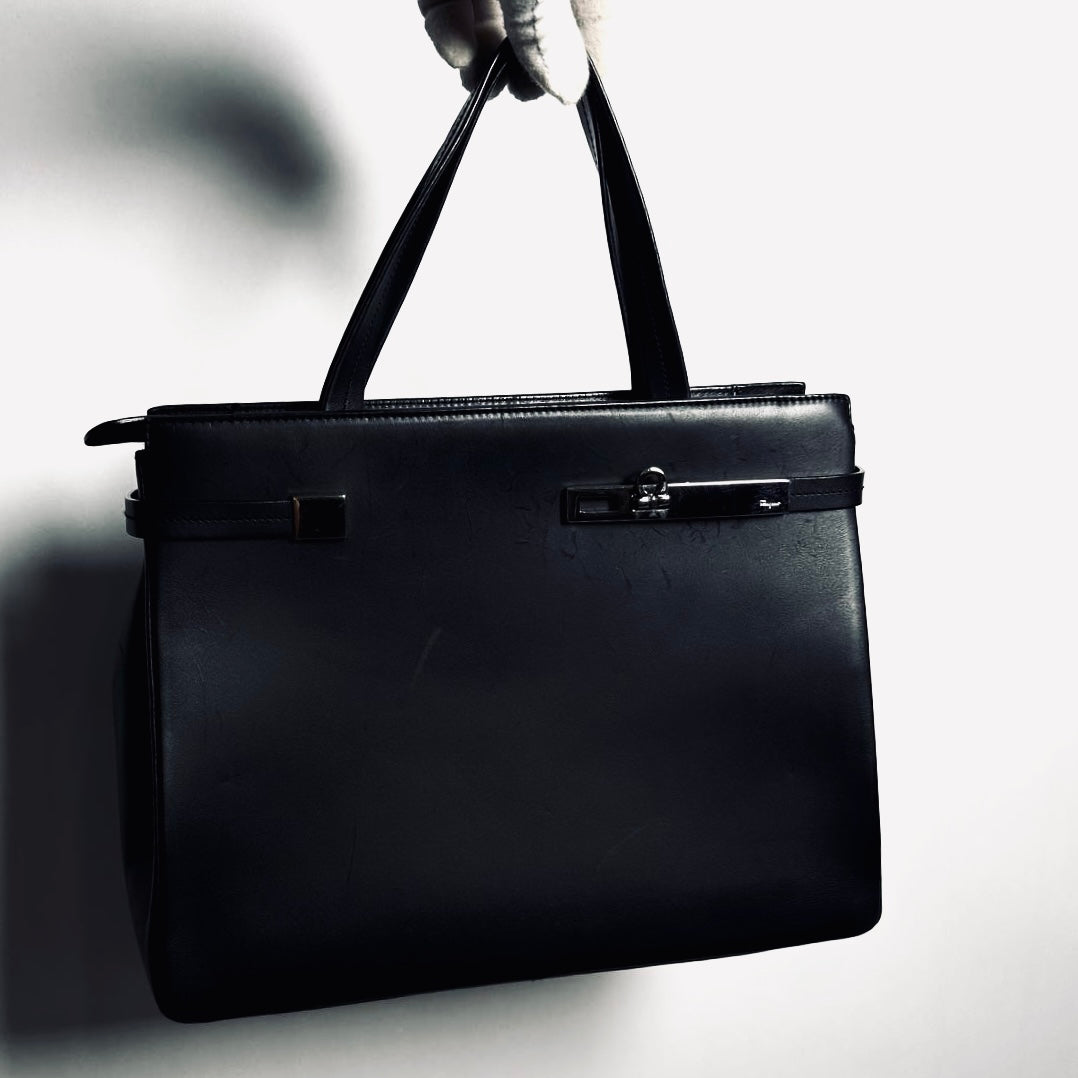 Salvatore Ferragamo Black GHW Gancini Smooth Leather 2-Way Shoulder Sling Tote Bag