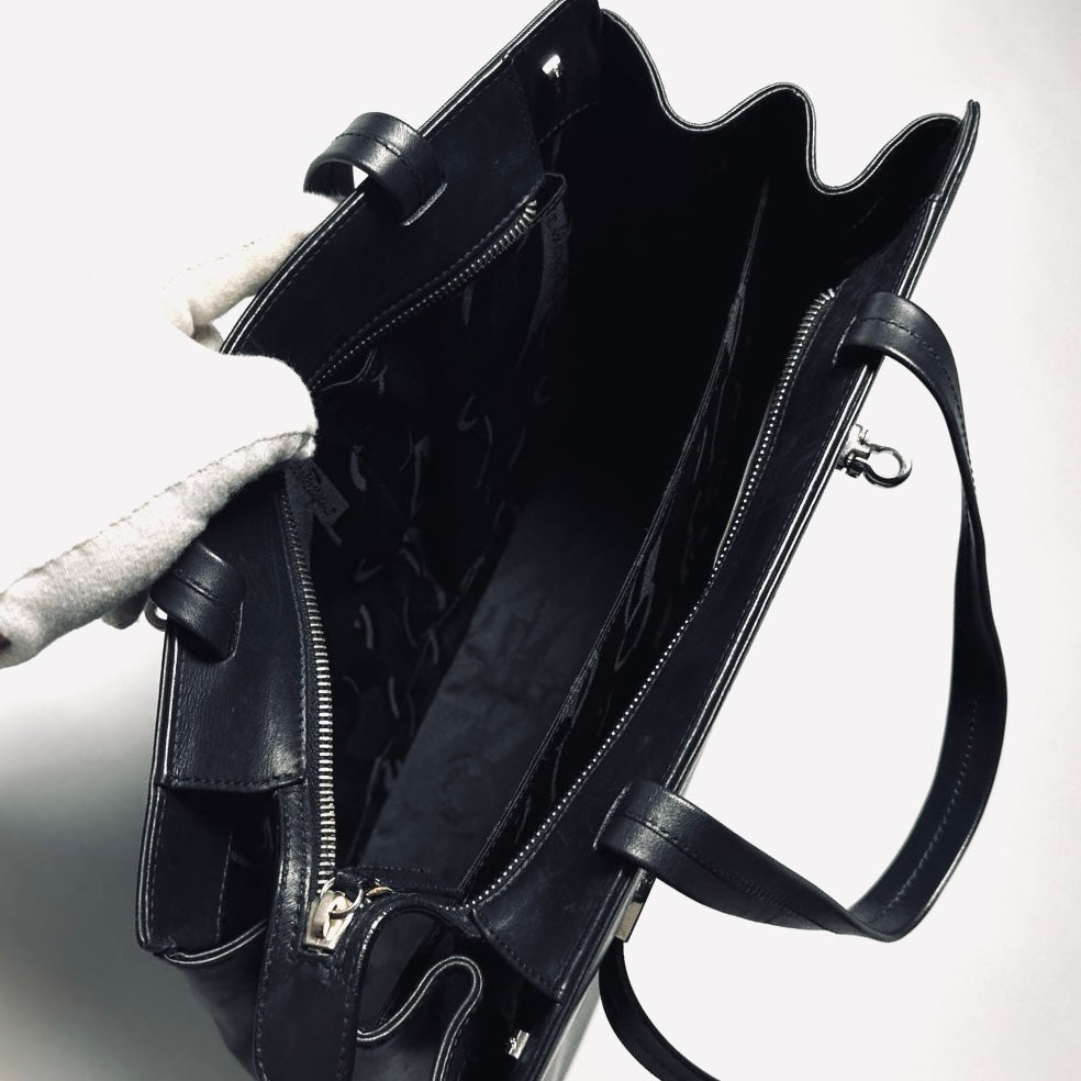 Salvatore Ferragamo Black GHW Gancini Smooth Leather 2-Way Shoulder Sling Tote Bag