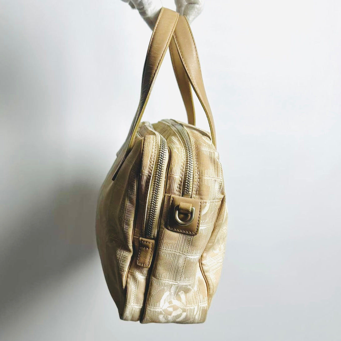Chanel Beige Travel Line Quilted Jacquard Monogram Logo 2-Way Shoulder Shopper Tote Bag 6s