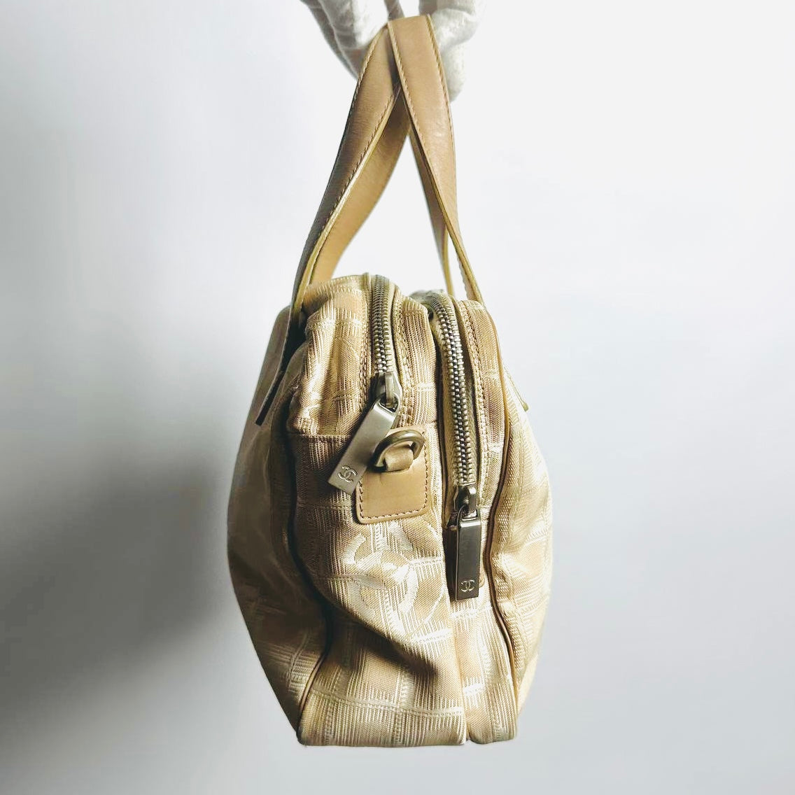 Chanel Beige Travel Line Quilted Jacquard Monogram Logo 2-Way Shoulder Shopper Tote Bag 6s