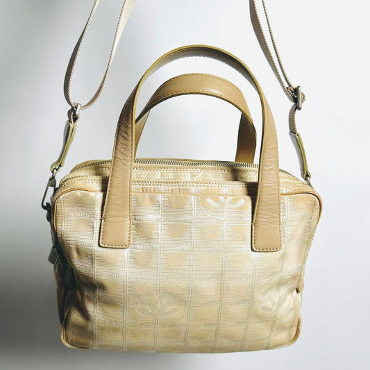 Chanel Beige Travel Line Quilted Jacquard Monogram Logo 2-Way Shoulder Shopper Tote Bag 6s