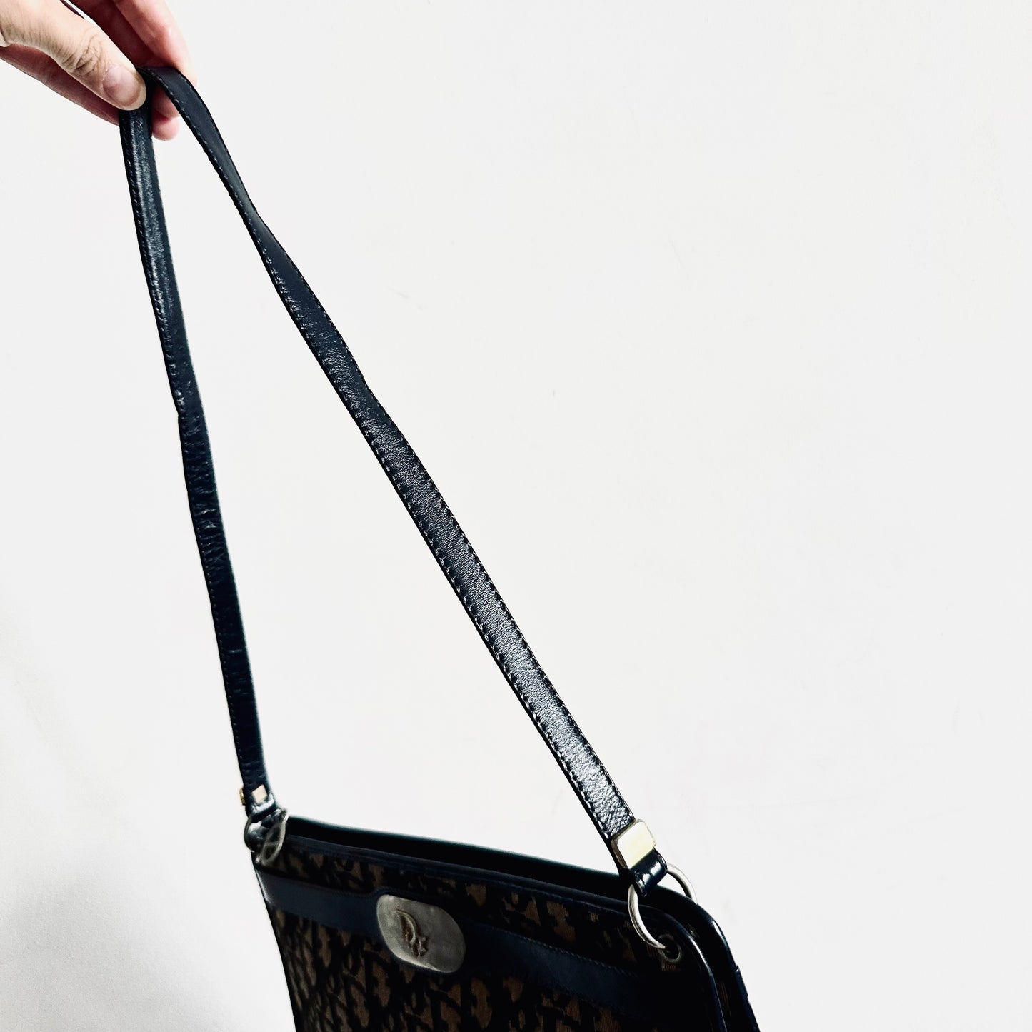 Christian Dior CD Navy Blue Oblique Monogram Logo Zip Shoulder Sling Bag