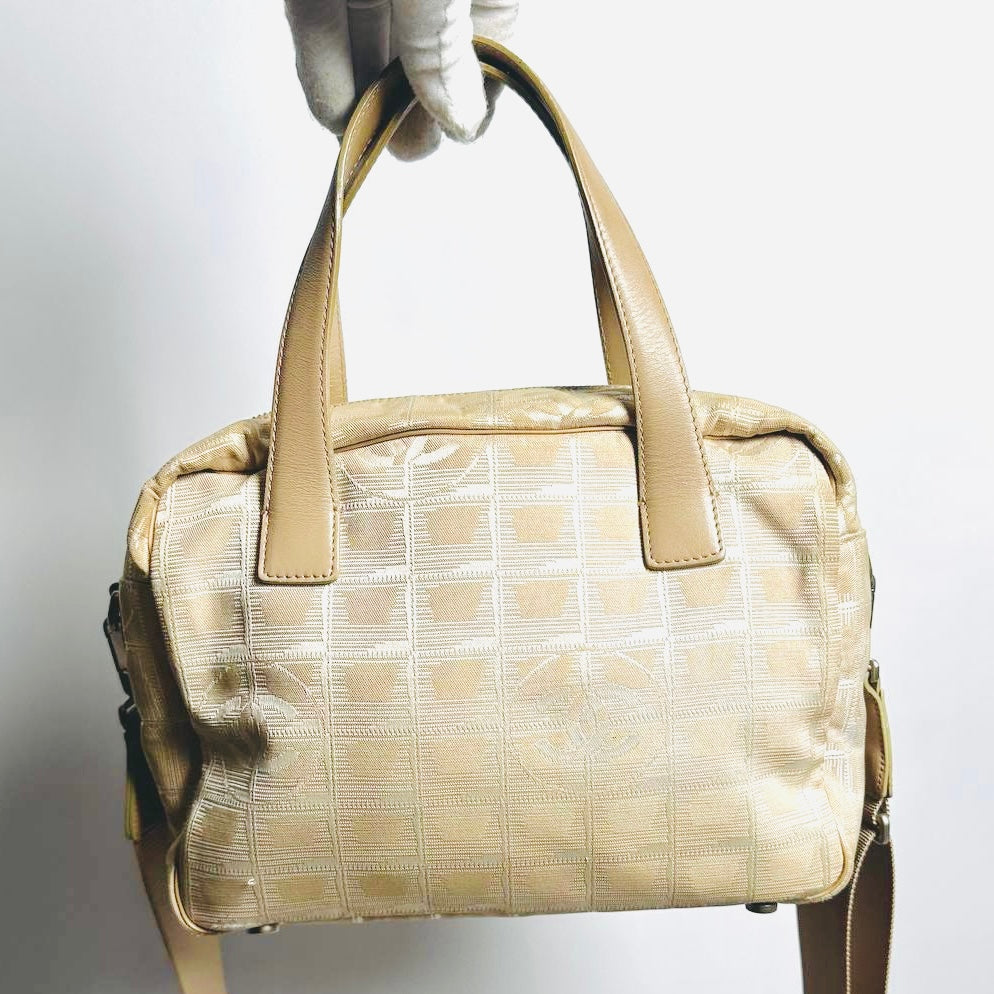Chanel Beige Travel Line Quilted Jacquard Monogram Logo 2-Way Shoulder Shopper Tote Bag 6s