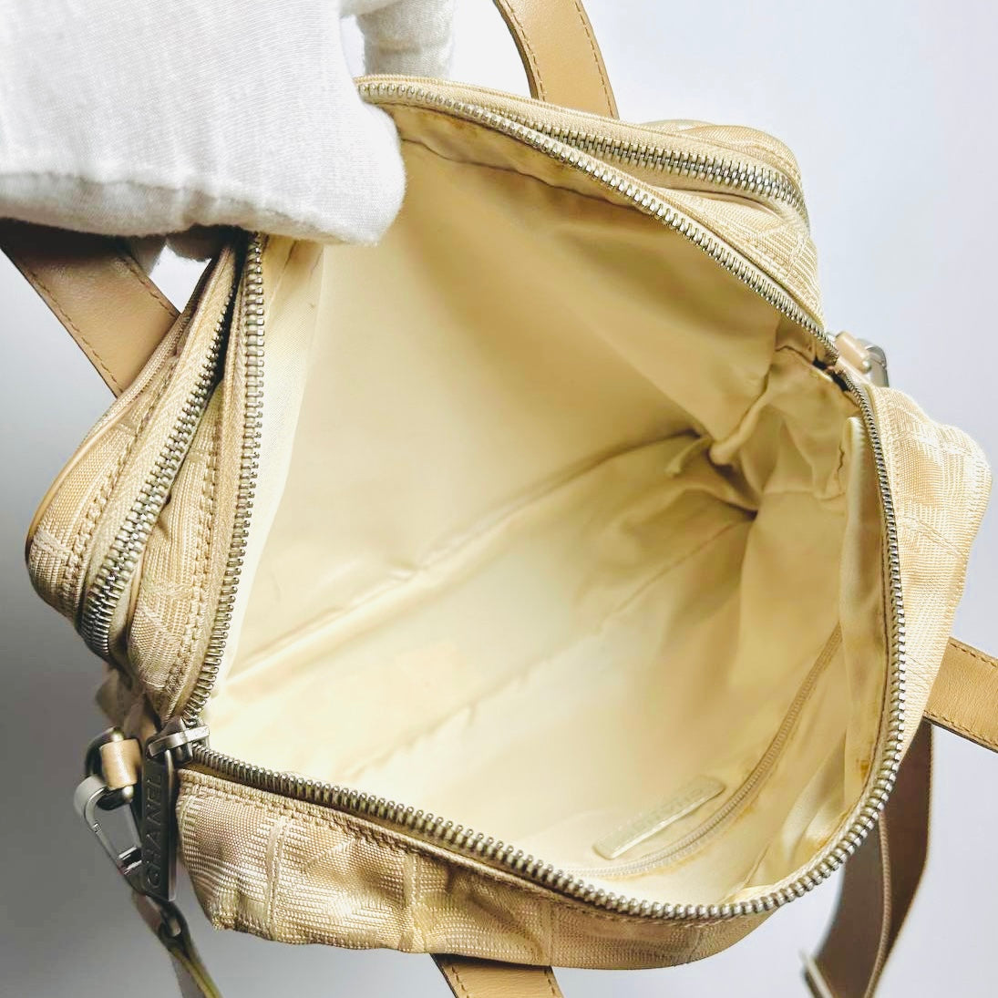 Chanel Beige Travel Line Quilted Jacquard Monogram Logo 2-Way Shoulder Shopper Tote Bag 6s