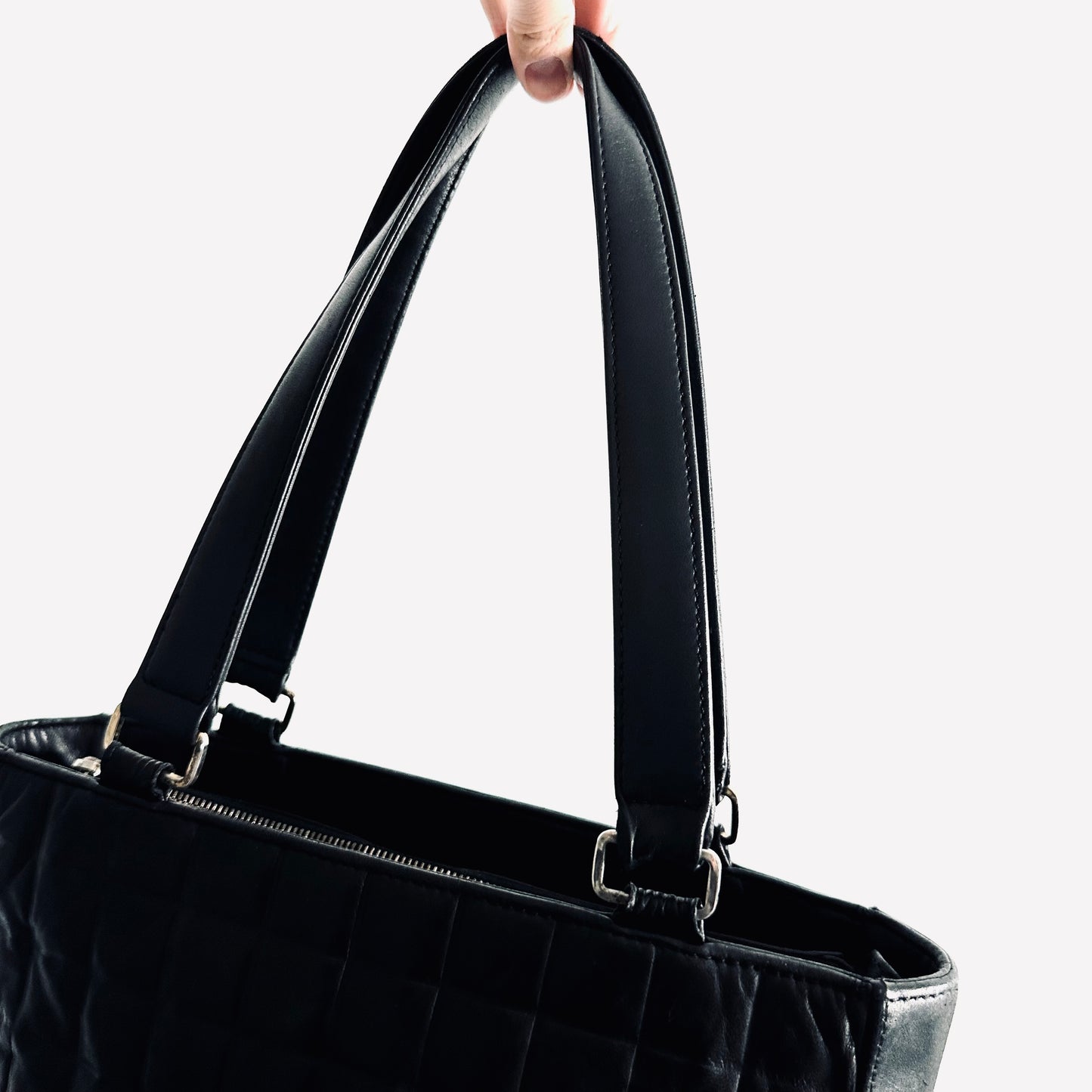Chanel Black GHW CC Giant Monogram Logo Chocolate Bar Quilted Lambskin Vintage Shopper Shoulder Tote Bag 6s