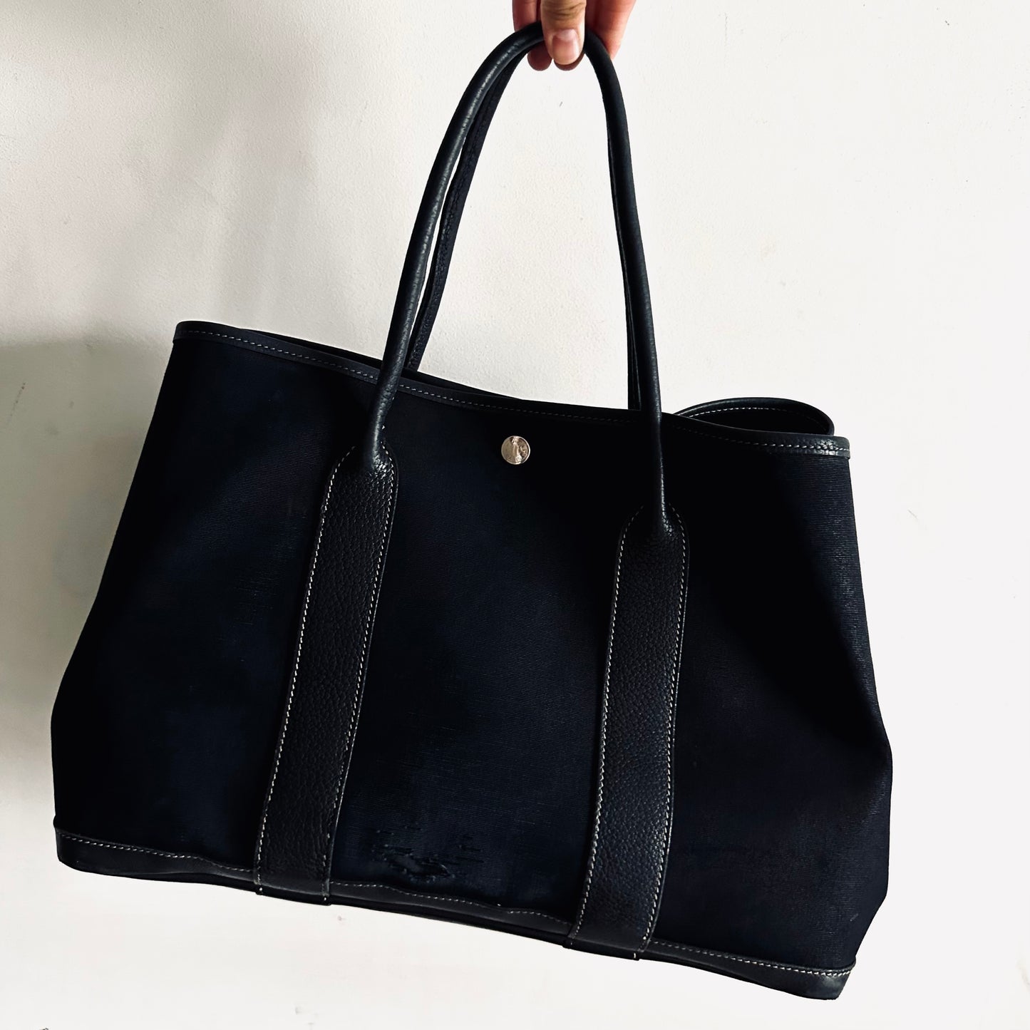 Hermes Black Noir Garden Party 36 GP36 PM In Toile / Negonda Leather Tote Bag