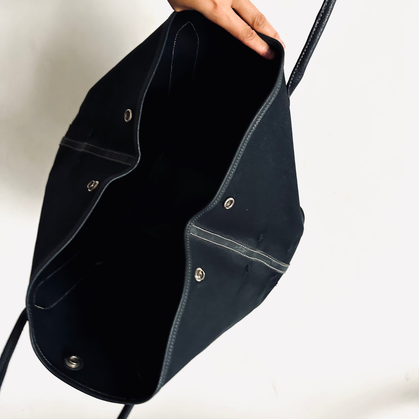 Hermes Black Noir Garden Party 36 GP36 PM In Toile / Negonda Leather Tote Bag