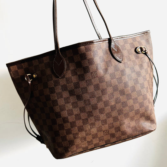 Louis Vuitton LV Neverfull MM Damier Ebene DE Monogram Logo GHW Shopper Shoulder Tote Bag