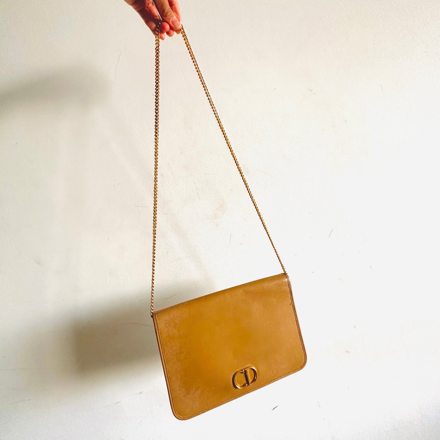 Christian Dior CD Caramel Brown GHW Grained Leather Monogram Logo Flap Shoulder Sling Bag