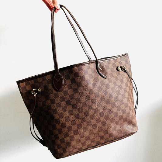 Louis Vuitton LV Neverfull MM Damier Ebene DE Monogram Logo GHW Shopper Shoulder Tote Bag