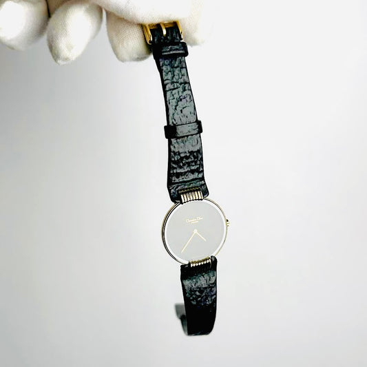 Christian Dior CD Bagira Monogram Logo 26MM Black Leather Strap GHW Quartz Watch