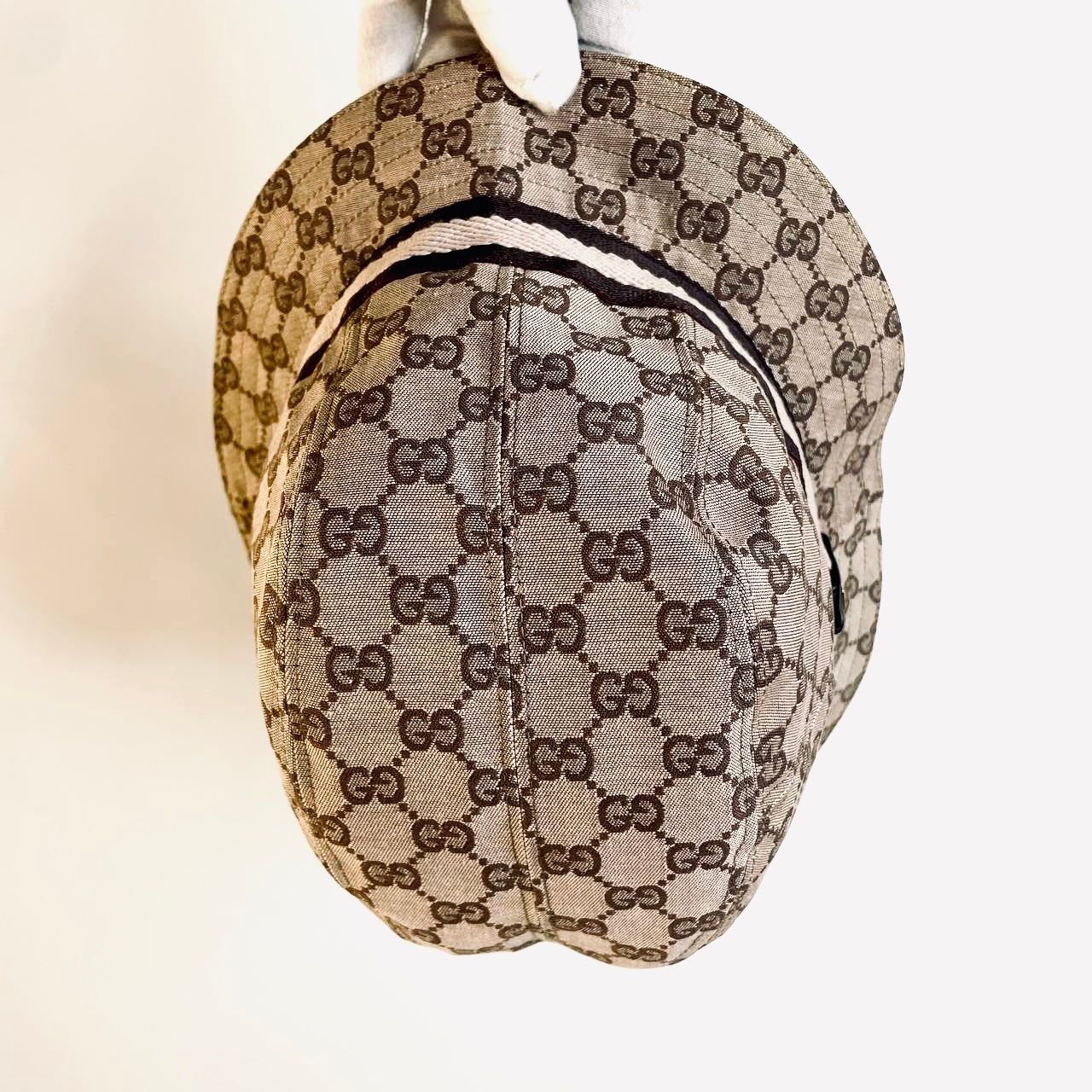 Gucci Beige GHW GG Monogram Logo Web Striped Bucket Hat