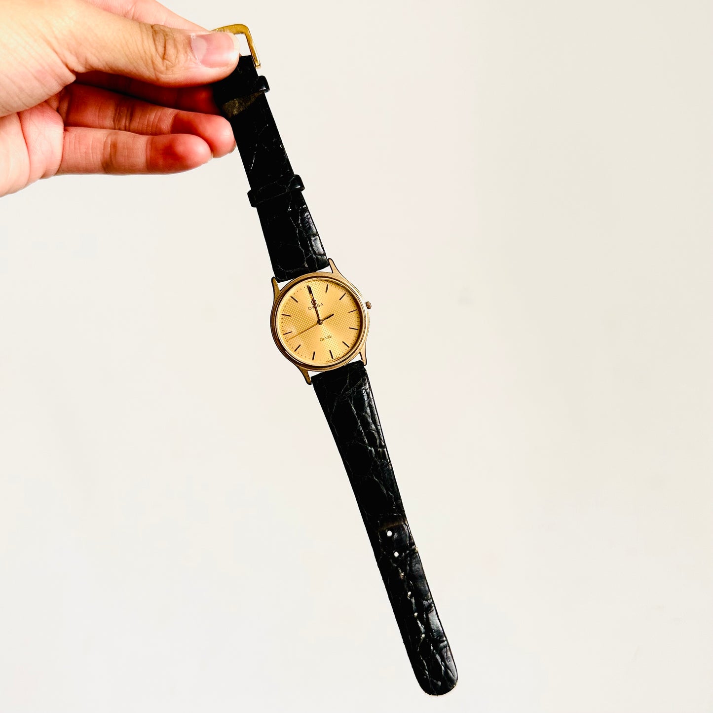 Omega De Ville Gold Dial Black Leather Strap 34MM Vintage Watch